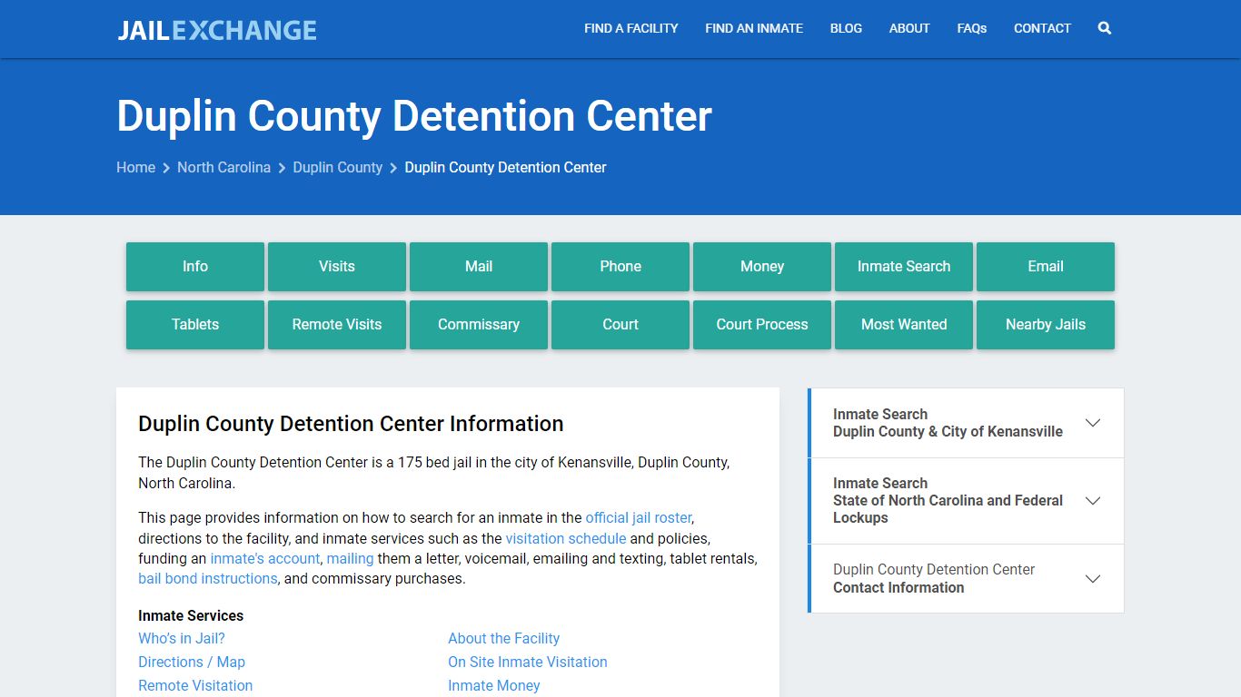 Duplin County Detention Center, NC Inmate Search, Information